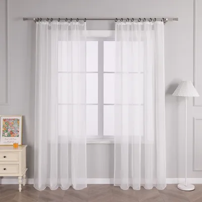 Produktbild von Vorhang einfarbig Voile Gardine mit Kräuselband halbtransparent Schlafzimmer Wohnzimmer uni BxH: 145x245 cm Weiß 1 Stück