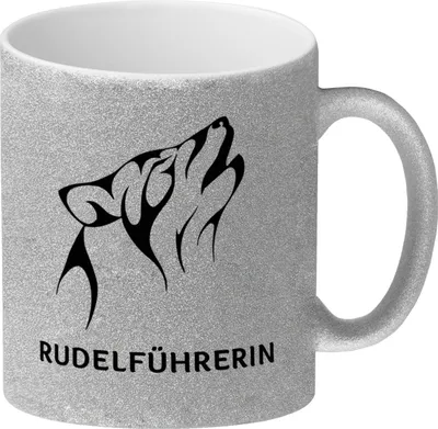 Produktbild von Rudelführerin Wolf Glitzer-Kaffeebecher mit heulender Wolf Motiv