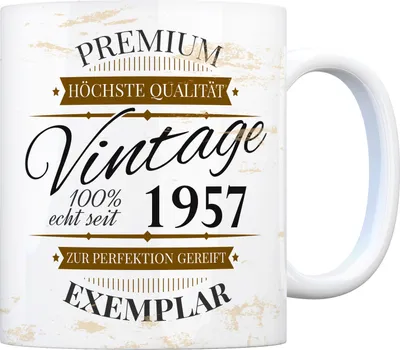 Produktbild von Vintage Tasse 100% echt seit 1957 Kaffeebecher [ber_jahrgeb]. Geburtstag