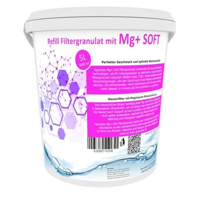 Produktbild von ReFill Filtergranulat mit Mg+ Ersatz für BWT Magnesium Mineralized und Aarke Enriched 5 Liter Mg+ Soft Filtergranulat von Aquintos