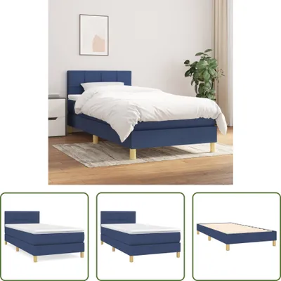Image de The Living Store Lit Boxspring avec matelas Bleu 100x200 cm Tissu