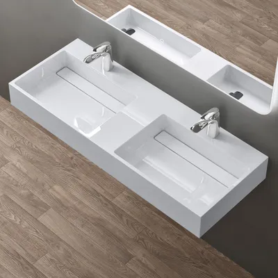 Image de doporro Double Lavabo Suspendu Blanc 120cm Double Vasque à Poser Lave Mains Rectangulaire de Qualité pour Salle de Bain 120x48x13cm Colossum12