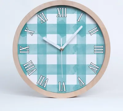 Produktbild von Holzuhr 30fi cm wanduhr - weiße Spitzen - blau Gitter