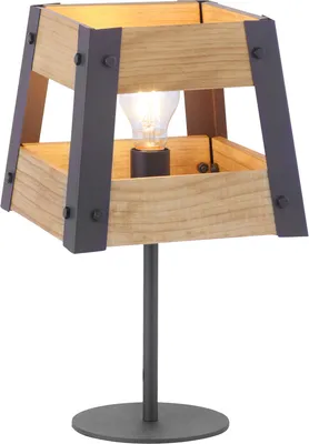 Produktbild von JUST LIGHT LED Tischleuchte CRATE Holz Vintage Design mit Holz schwarz Wohnzimmer, Esszimmer, Schlafzimmer, Kinderzimmer