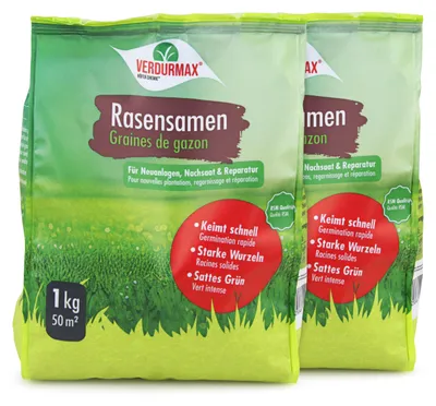 Produktbild von 2x1 kg VERDURMAX® Rasensamen schnellkeimend in RSM Qualität, Grassamen ideal für Neuansaat