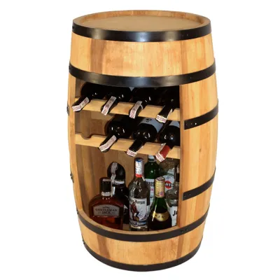 Produktbild von Creativecooper Weinregal Holz - Weinschrank - Weinfass - Weinbar - Fass bar - Fass - Mini Bar Regal mit Wine Bottle Holder- Alkohol Shrank - Wein bar - Flaschenregal Holz Regale - Holzfass Deko Hausbar Theke - Fassmöbel - 8X Flashenhalter - Ein Geschenk für ihn - Fassbar Minibar 80cm (Eiche)