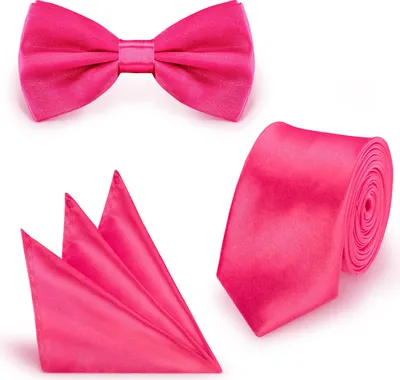 Produktbild von SET Krawatte Fliege Einstecktuch Pink  einfarbig uni aus Polyester