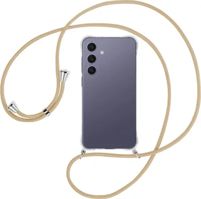 Produktbild von Handykette Backcover-Schutzhülle mit Band (Metall silberfarben) für Samsung S25 Plus - caramel