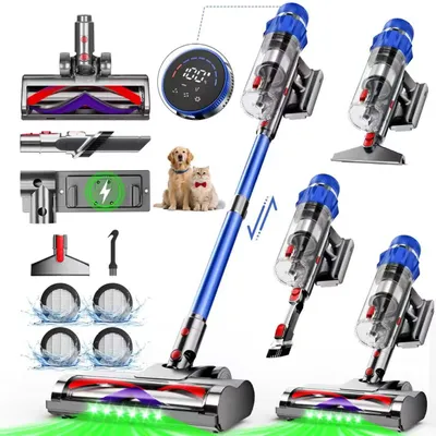 Produktbild von Authmic Akku Staubsauger, 85000Pa/80Mins/750W Staubsauger Kabellos mit Smart Display , 50dB Ultraleiser Staubsauger mit Anti-Tangle-Bürste, 3 Saugmodi