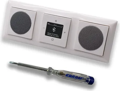 Produktbild von Busch Jäger DAB+ Unterputz Bluetooth Radio 8217U-101 Balance SI alpinweiß mit 2 x Lautsprecher im 3fach Rahmen + EBROM Phasenprüfer zur Montage der Geräte