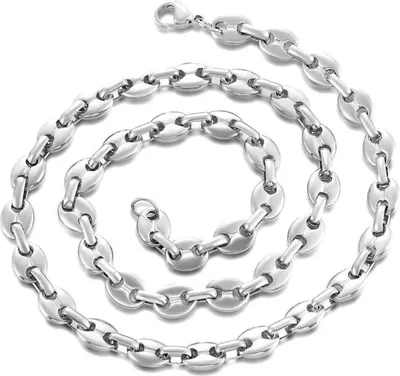 Image de AFSTALR Collier Grains de café Hommes Acier inoxydable 11mm Hip Hop Argent 61CM