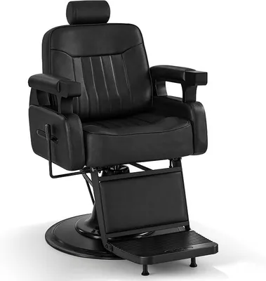 Produktbild von Friseurstuhl mit Kopfstütze Kippbar, Friseureinrichtung mit Hydraulikpumpe 360° Drehbar, Bedienungsstuhl Höhenverstellbar, Barber Stuhl Friseurstühle Kunstleder, 3856 (Schwarz)