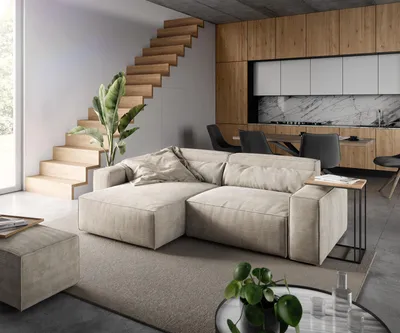 Produktbild von DELIFE Ecksofa Sirpio 230x155 cm Cord Beige Recamiere variabel mit Hocker