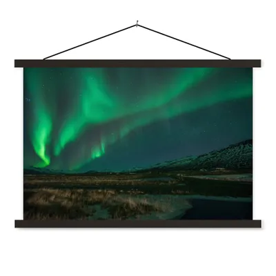 Produktbild von MuchoWow® Textilposter Nordlichter - Natur - Island 120x80 cm mit schwarzem Rahmen - Wanddeko
