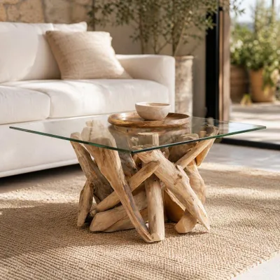 Produktbild von Einzigartiger Teak Couchtisch TORA 70x70cm Handarbeit