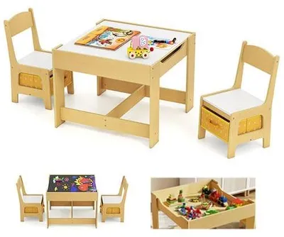 Produktbild von FANTASK 3tlg. Kindersitzgruppe mit Stauraum, Kinder Tisch Stuhl Set aus Holz, 3
