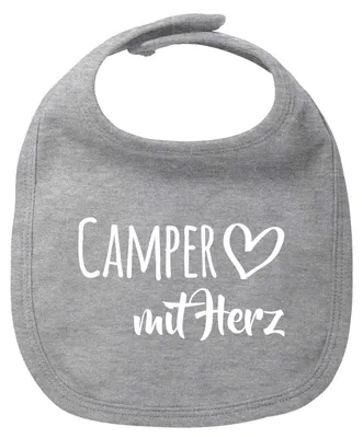 Produktbild von Huuraa Baby Lätzchen Camper mit Herz Heather Grey Klettverschluss Baumwolle Latz Geschenkidee
