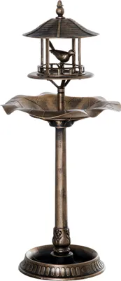 Produktbild von Outsunny Vogeltränke, Vogelbad, 113 cm Höhe Vogelbecken mit Blumenkübel, Vogelfutterspender, Wildvogeltränke für Garten, Balkon, Gold