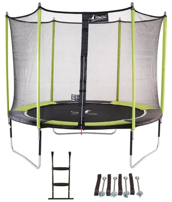 Image de KANGUI Trampoline de jardin 305 cm + filet de sécurité + échelle + kit d'ancrage JUMPI Vert/Noir 300