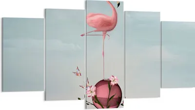 Produktbild von Bild auf Leinwand - Leinwandbild - Flamingo Blume Grafik Illustration - 160x85cm - Wand Bild - Wanddeko - Leinwanddruck - Bilder - Kunstdruck - Leinwand bilder - Wandkunst - EA160x85-3187
