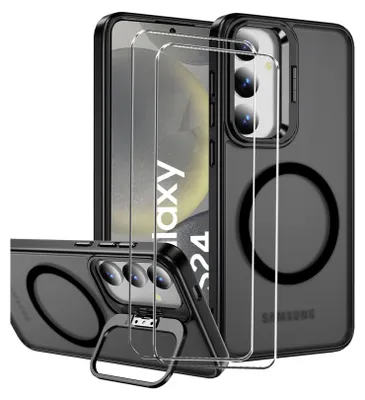 Immagine prodotto di set di cover protettive 2in1 per il Samsung Galaxy S24 Plus composto da 2x protezione dello schermo in vetro 9H e 1x custodia in silicone - cover in nero