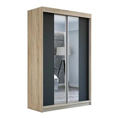 Produktbild von Schwebetürenschrank, 2-türig Schrank mit Spiegel! Moderne Garderobe für Kleidung. Verschiedene Farben (Weiß, Schwarz, Somona) Kleiderschrank NEO 120 cm