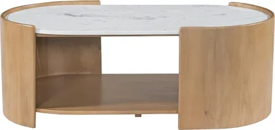 Produktbild von Couchtisch mit 1 Fach – Mangoholz und Marmor – Natur und Weiß – ISLARA