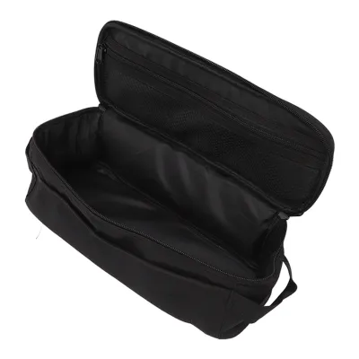 An open black storage bag for camping stoves.
