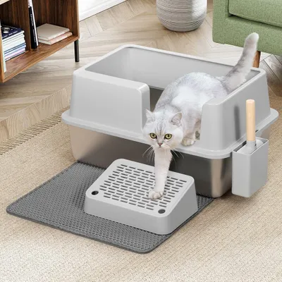 Produktbild von Bakaji XXL Katzenstreu-Box, halbgeschlossen, mit Edelstahlboden, 35 Liter Fassun