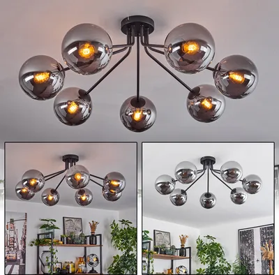 Produktbild von Fossobiubo moderne Deckenlampe aus Metall/Glas in Schwarz/Rauchfarben