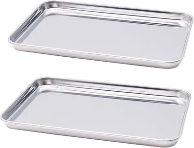 Productafbeelding van Bakplaat - Roestvrij staal - 26,5 x 20,5 x 1,2 cm - Rechthoekige Grillschaal voor Bakken en Braden