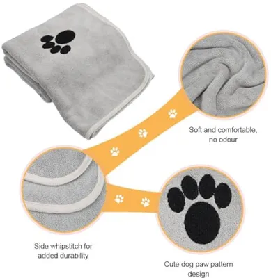 Hundehandtücher Set von 2 - Schnell trocknend und saugfähiges Mikrofaser für Hunde und Katzen, 35 x 75 cm, Grau