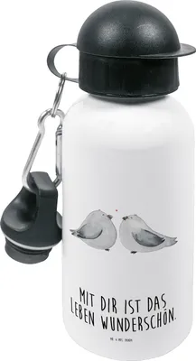 Produktbild von Mr. & Mrs. Panda Trinkflasche Turteltauben Liebe - Weiß - Geschenk, Freundin, Kinder, Hochzeitstag, Sportflasche, Freund, Verlobt, glücklich, Kindergarten, Kita