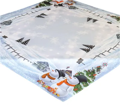 Produktbild von Tischdecke mit Druckmotiv Schneemänner Tischläufer Weihnachtstischdecke 85 x 85 cm