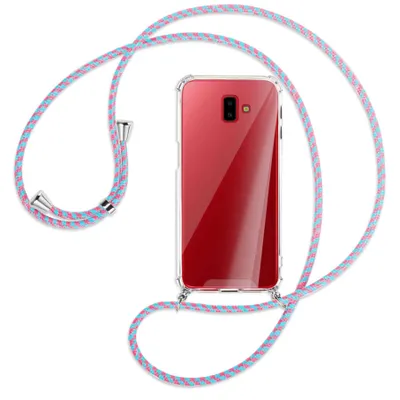 Produktbild von Handykette Backcover-Schutzhülle mit Band (Metall silberfarben) für Samsung Galaxy J6 Plus - pink/mint