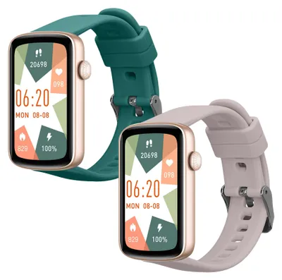 Produktbild von kwmobile 2x Uhrenarmband für SHANG WING L2 Armband - Fitnesstracker Band Set aus TPU Silikon - Ersatzarmband Smartwatch - Dunkelgrün Lavendel