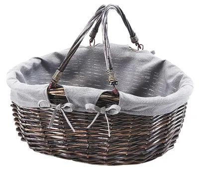 Produktbild von Kobolo Klappbügelkorb 40Lx35Bx20/35H cm mit Klapphenkeln und Textilfutter in grau aus Weide - Weidenkorb Einkaufskorb Korb Körbe Bügelkorb Pilzkorb