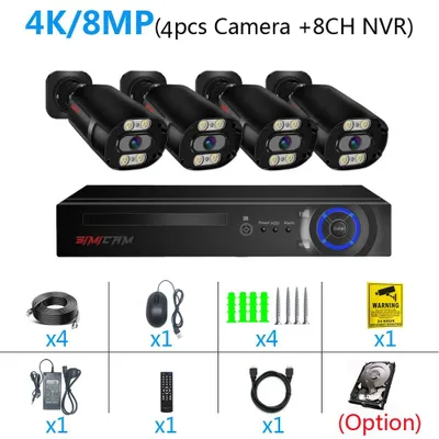Obrázek produktu pro 4K Bezpečnostní systém – Sada bezpečnostních kamer – IP kamera – 8kanálový NVR s funkcí PoE – Voděodolné kovové pouzdro – Nahrávání zvuku