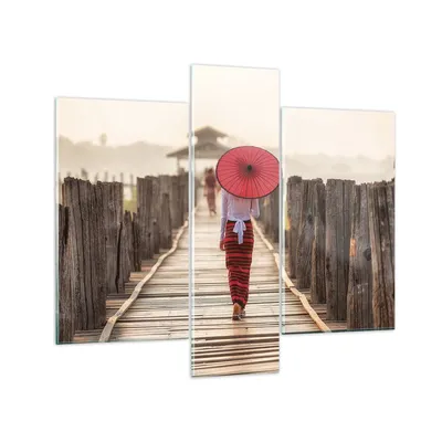 Produktbild von Bilder auf glas - 3 Teile - Birma Regenschirm Brücke - 95x80cm - Glasbilder - Wandbilder - Bilder - zum Aufhängen bereit - Wanddekoration aus Glas - Glas Bilder - Wandbild auf Glas - GCB95x80-4261