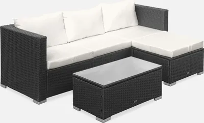 Produktbild von sweeek - Gartenlounge aus Polyrattan für 4 Personen - Schwarz