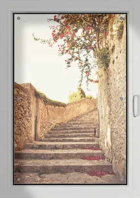 Produktbild von Wallario Lichtschutzbild, Dekorativer Sichtschutz Sonnenschutz 76 x 115 cm mit Motiv: Steinerne Treppe in Italien - Verdunklung ohne Bohren