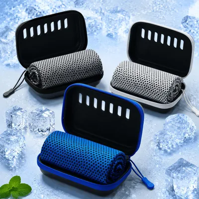 Produktbild von 3 Stück Kühlhandtuch Cooling Towel,30 × 100 cm,Mikrofaser Sporthandtuch,sofort kühlend & schnelltrocknend,mit EVA Aufbewahrungsbox für Fitness,Outdoor