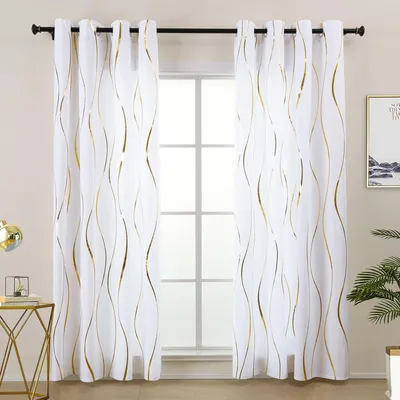 Image de Rideaux, lot de 2, 175 cm de hauteur, couleur or et blanc, pour salon