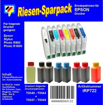 Produktbild von CISS / Easyrefill T0541-T0549 Multipack mit 8 Patronen und 400ml Dr.Inkjet Premium Nachfülltinte