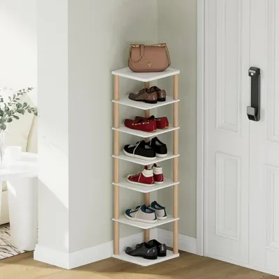 Immagine prodotto di Scaffale verticale per scarpe, 7 ripiani, organizer stretto, autoportante, salvaspazio, dimensioni 30x27x106 cm