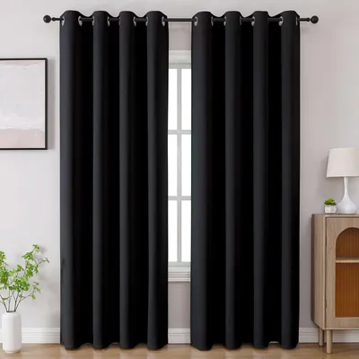 Verdunkelungsvorhänge 228 cm, 2 Paneele, 132x229 cm, Polyester, Schwarz