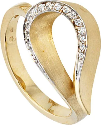 Produktbild von JOBO Damen Ring 585 Gold Gelbgold teilrhodiniert teilmattiert 16 Diamanten Brillanten Größe 52