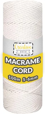 Produktbild von Creative Deco 100m Weiß Makramee-Garn Baumwoll-Kordel Baumwoll-Schnur | 328 Fuß | 5-6 mm Dicke 48-lagig Schnur | Große Rolle Naturliche Starke | Perfekt für Basteln, DIY, Handwerk & Stricken