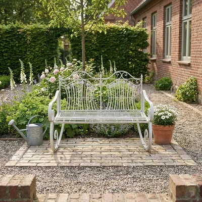 Produktbild von Gartenbank Schaukelbank Eisen antik weiß lackiert im Landhausstil, H.90 cm