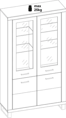 Produktbild von Wohnzimmer Vitrine mit Beleuchtung, 108 cm breit, Eiche teilmassiv, mit 2 Glastüren & 2 Holztüren - KUMASI-06